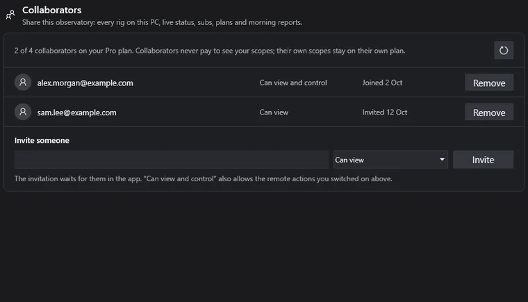 Collaborators: invite people to watch or help run the night