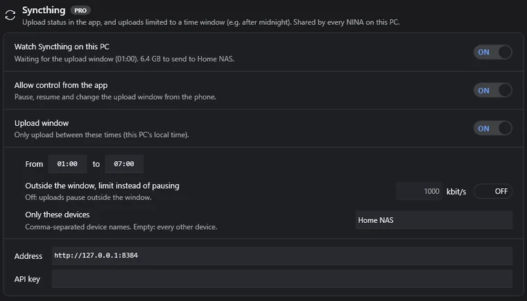 Remote site: Syncthing upload window and observatory cameras